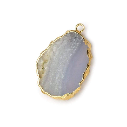 Gold Leafed Blue Chalcedony & Matrix plain slice Pendant 1 focal bead 26x19mm