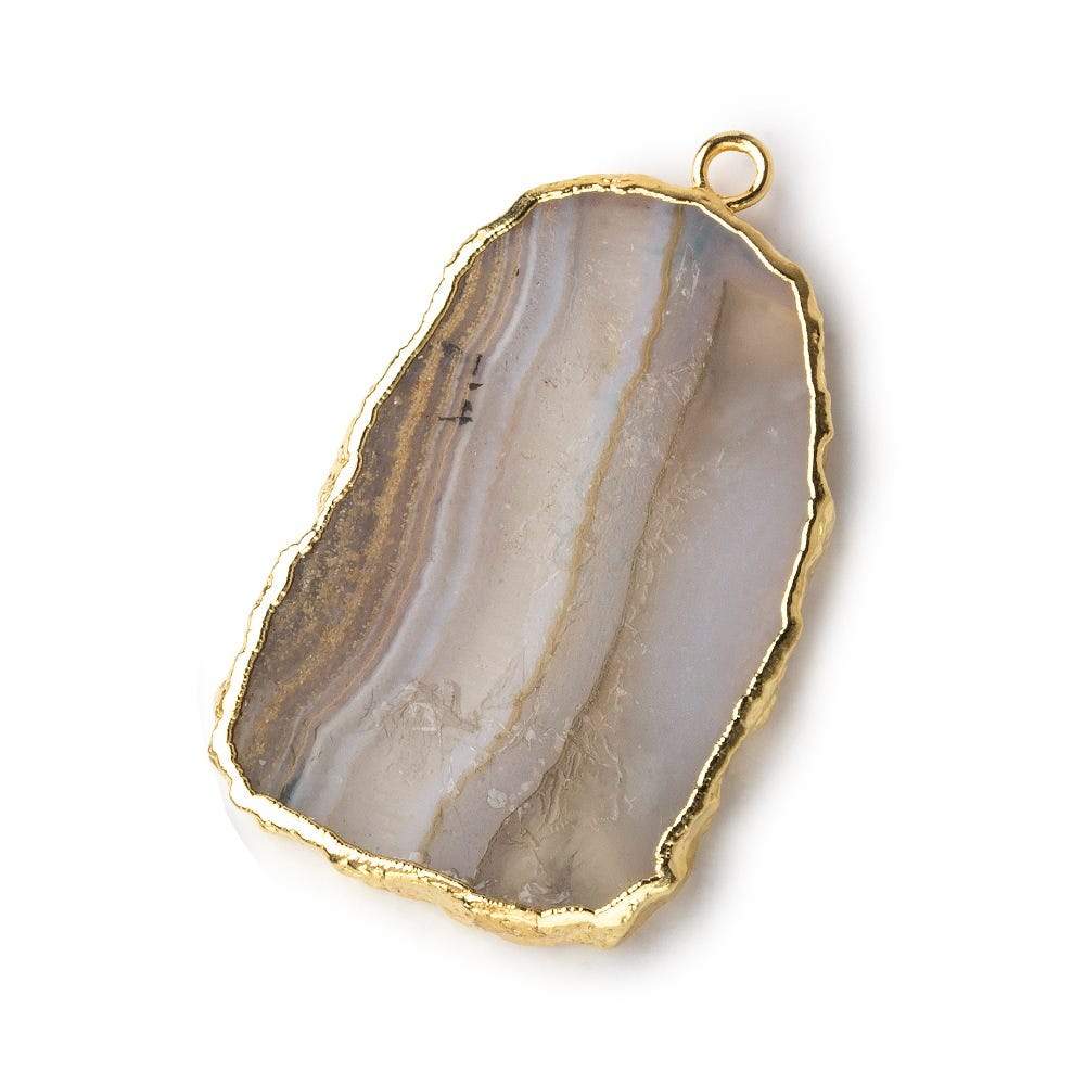 Gold Leafed Blue Chalcedony & Matrix plain slice Pendant 1 focal bead 31x21mm