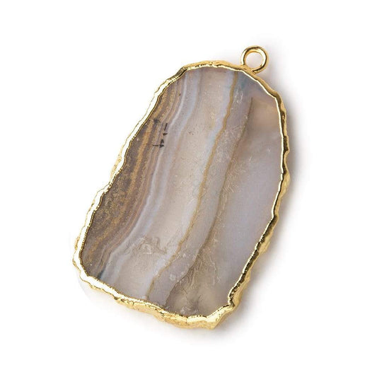Gold Leafed Blue Chalcedony & Matrix plain slice Pendant 1 focal bead 31x21mm