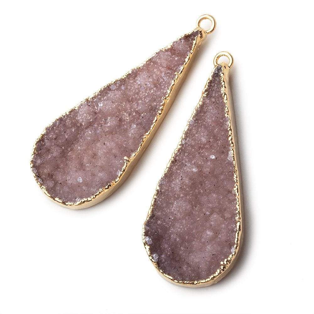 Gold Leafed Blush Tan Pear Drusy Pendant Matched Set 2 pieces 41x17x6mm  A Grade