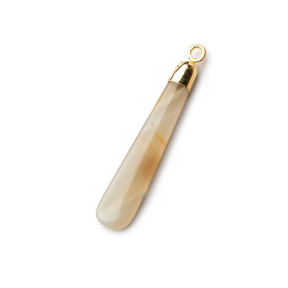 Gold Leafed Champagne Banded Agate Pear Pendant 1 focal bead 35x7mm
