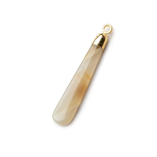 Gold Leafed Champagne Banded Agate Pear Pendant 1 focal bead 35x7mm