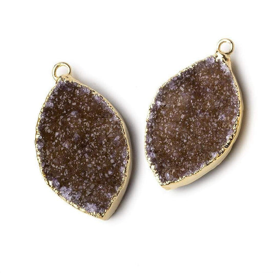 Gold Leafed Chocolate Brown Marquise Drusy Pendant Set of 2 pieces 28x17x5mm  A Grade