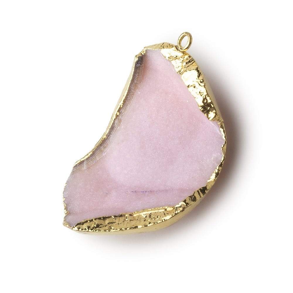 Gold Leafed Cotton Candy Pink Concave Drusy Pendant 1 focal bead 35x26x15mm  A Grade