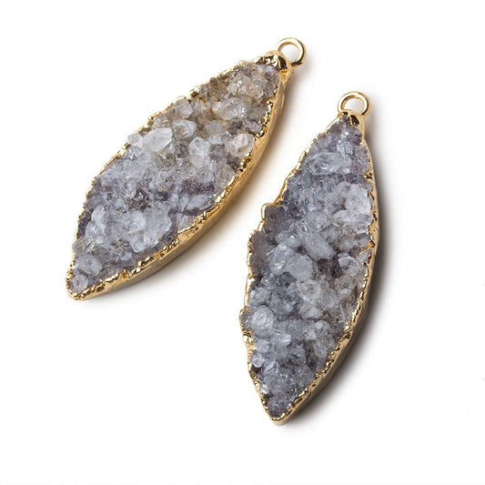 Gold Leafed Crystal Grey Marquise Drusy Pendant Set of 2 pieces 36x14x8mm  A Grade