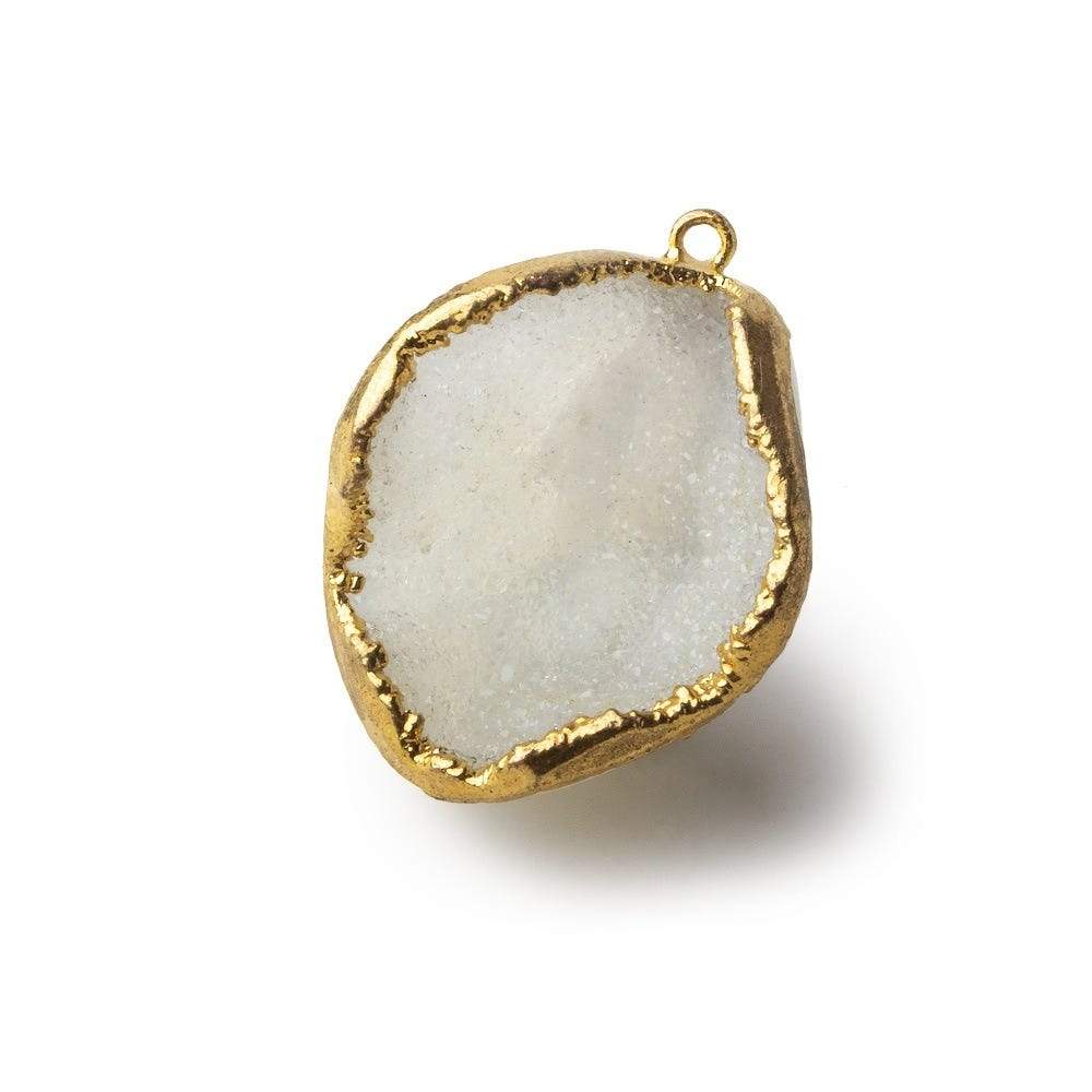 Gold Leafed Crystal White Concave Drusy Pendant 1 focal bead 30x24x18mm  A Grade