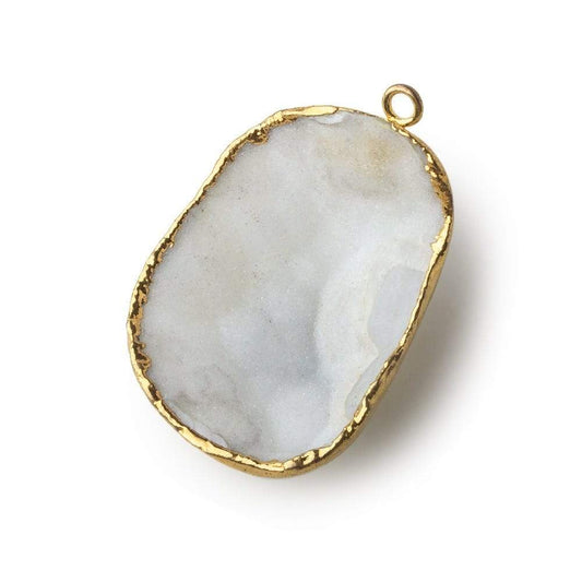 Gold Leafed Drift White Concave Drusy Pendant 1 focal bead 36x27x12mm  A Grade