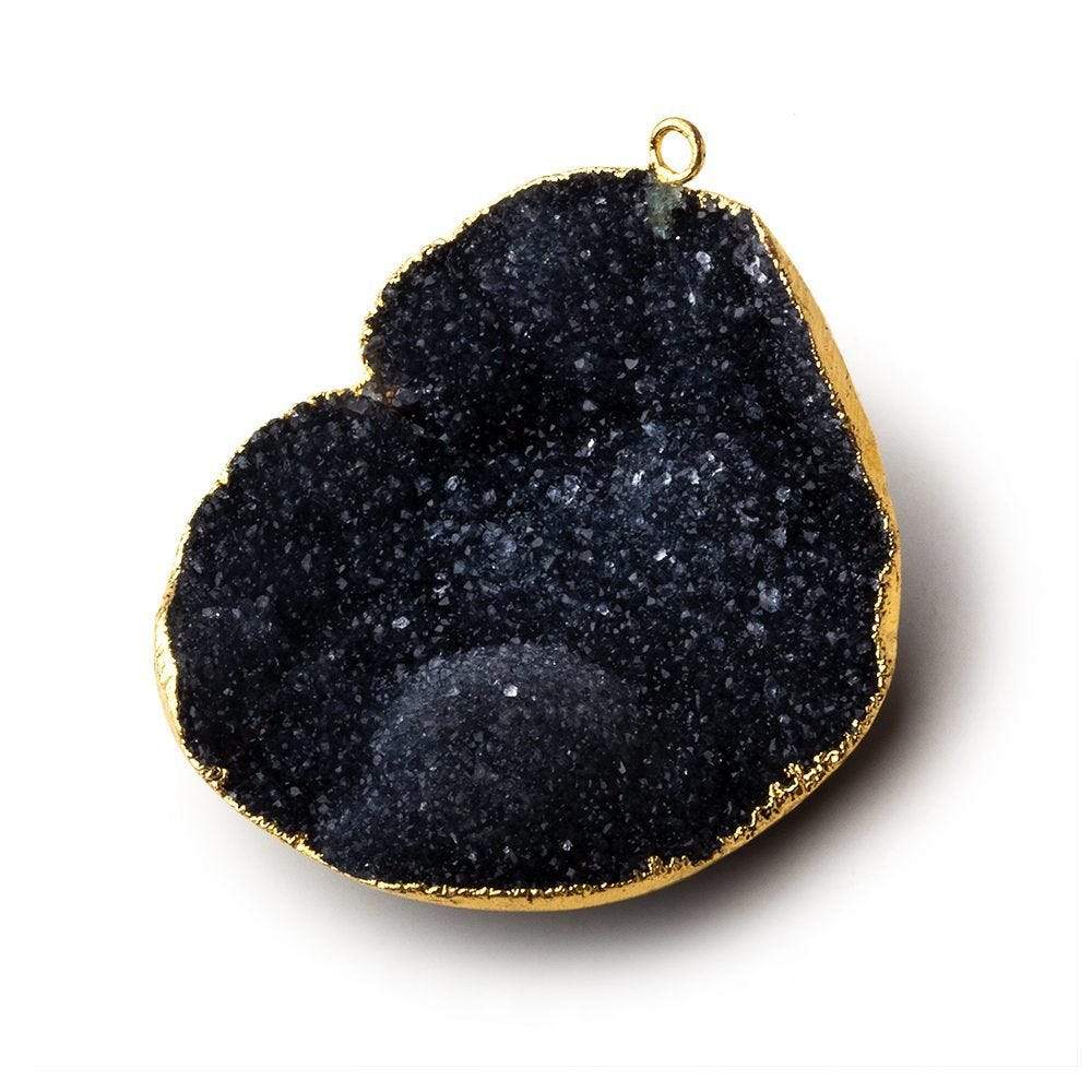 Gold Leafed Grey Black Concave Drusy Pendant 1 focal bead 40x37x13mm  A Grade