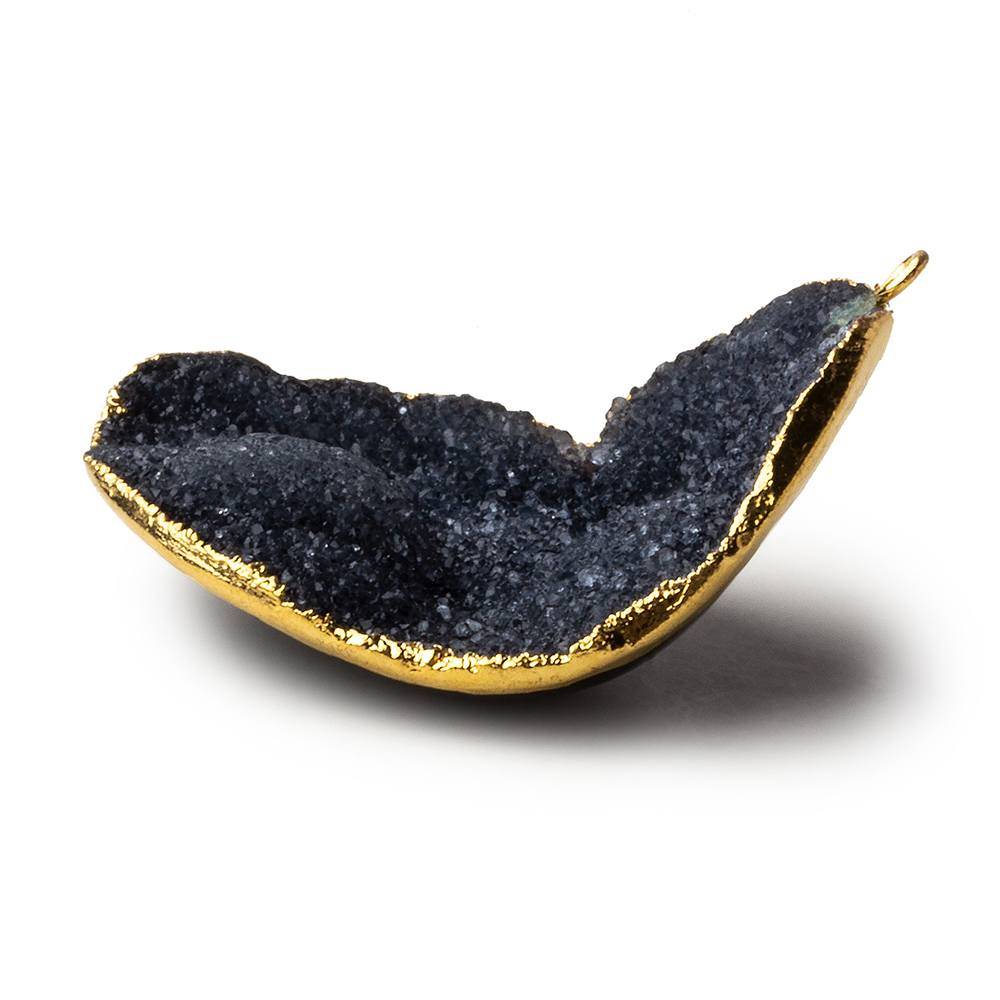 Gold Leafed Grey Black Concave Drusy Pendant 1 focal bead 40x37x13mm  A Grade