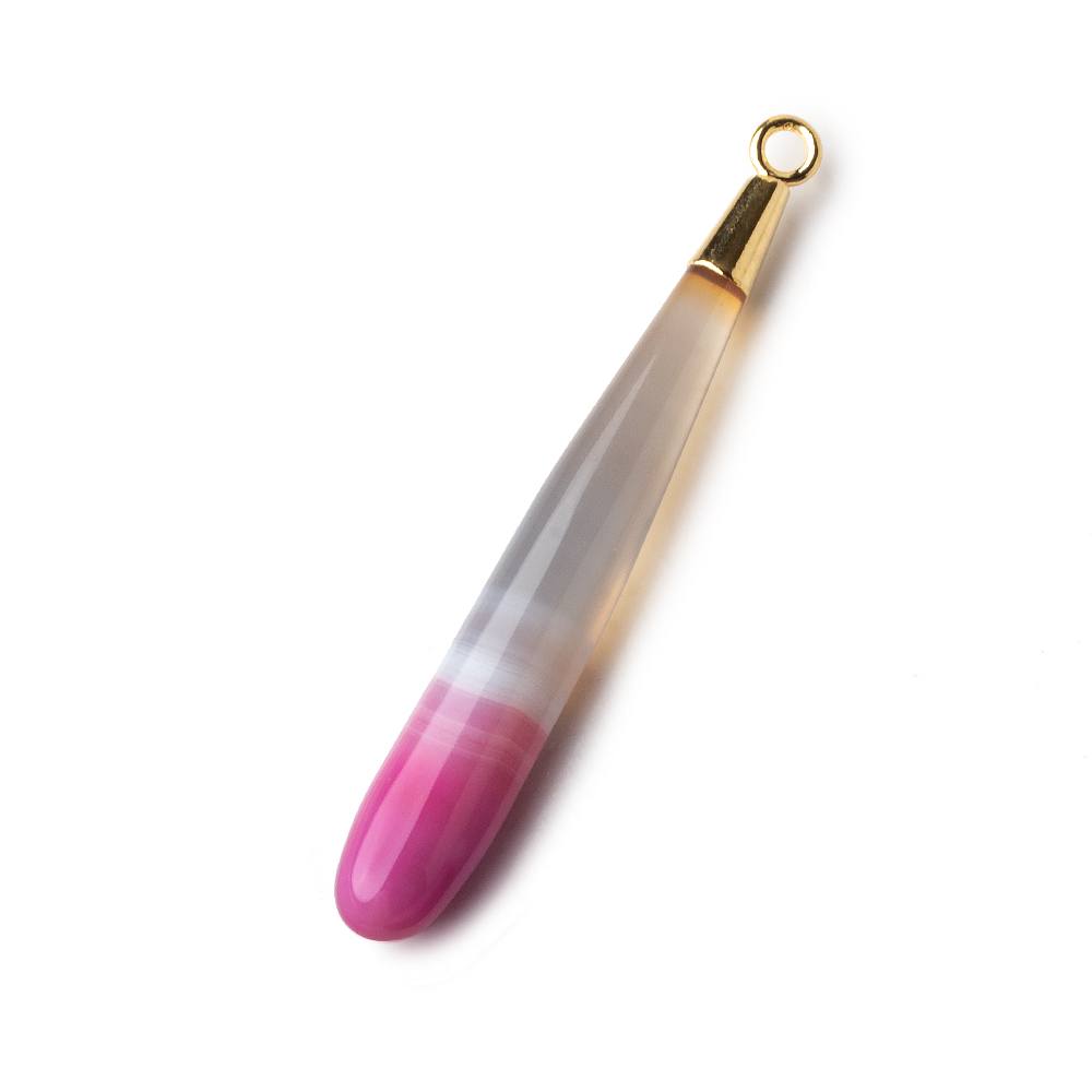 Gold Leafed Hot Pink Banded Agate tear drop Pendant 1 focal bead 40x7mm