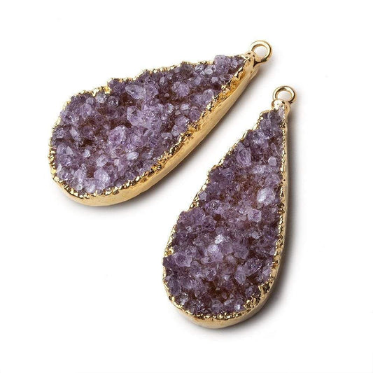Gold Leafed Hydrangea Pink Pear Drusy Pendant Matched Set 2 pieces 38x19x7mm  A Grade
