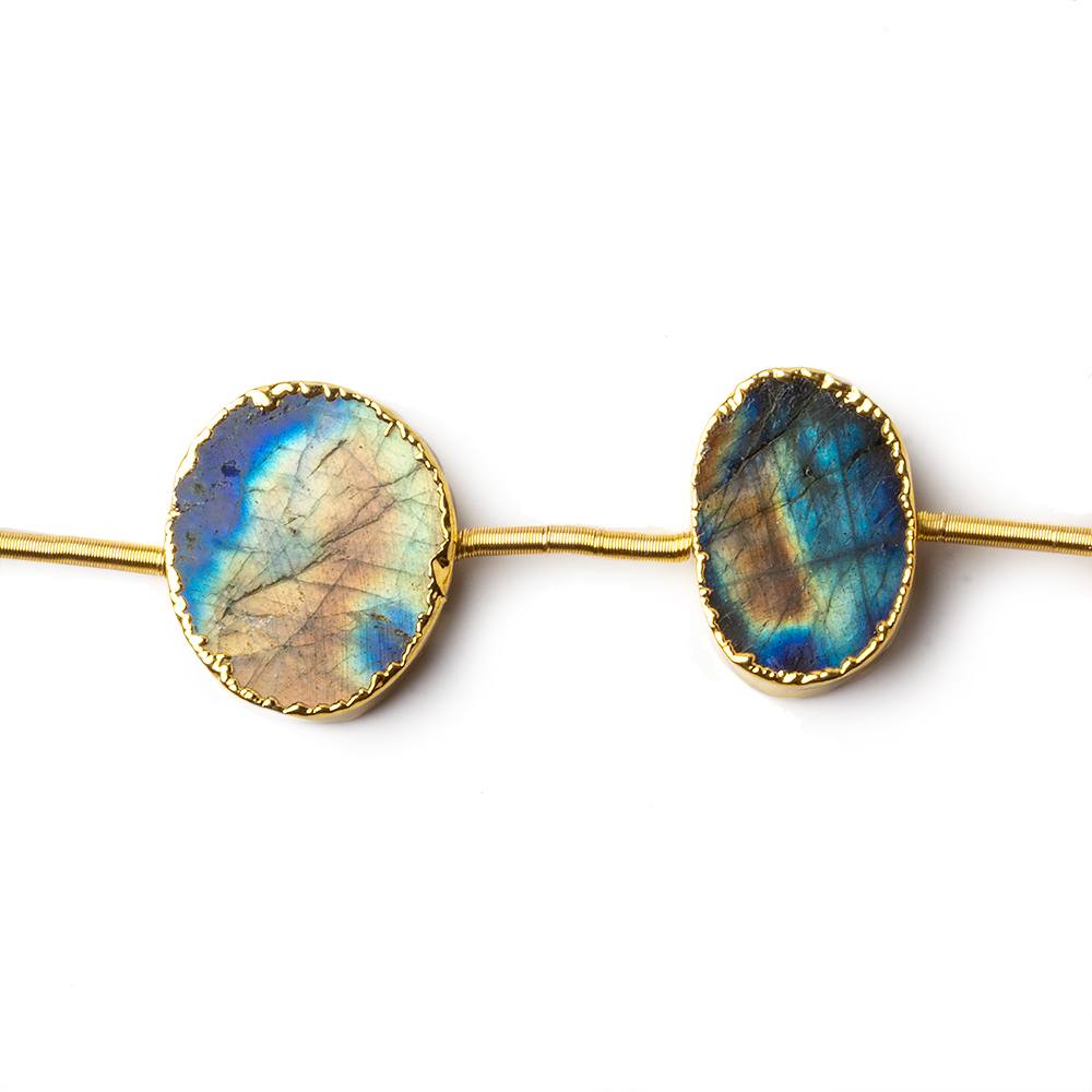 Gold Leafed Labradorite plain slice strand 7 beads 13x10-18x15mm
