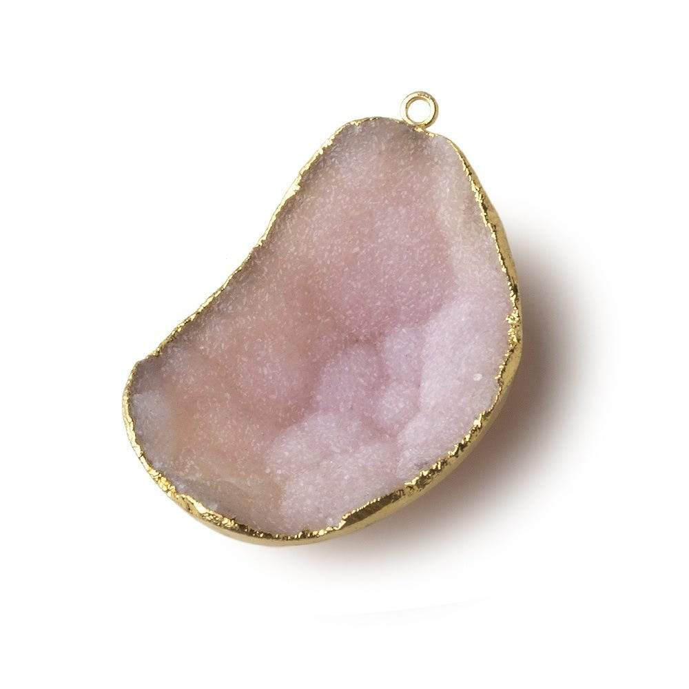 Gold Leafed Lilac Pink Concave Drusy Pendant 1 focal bead 40x29x12mm  A Grade