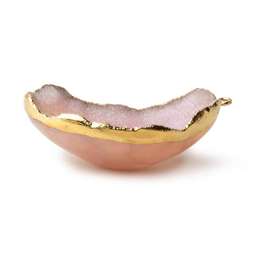 Gold Leafed Lilac Pink Concave Drusy Pendant 1 focal bead 40x29x12mm  A Grade