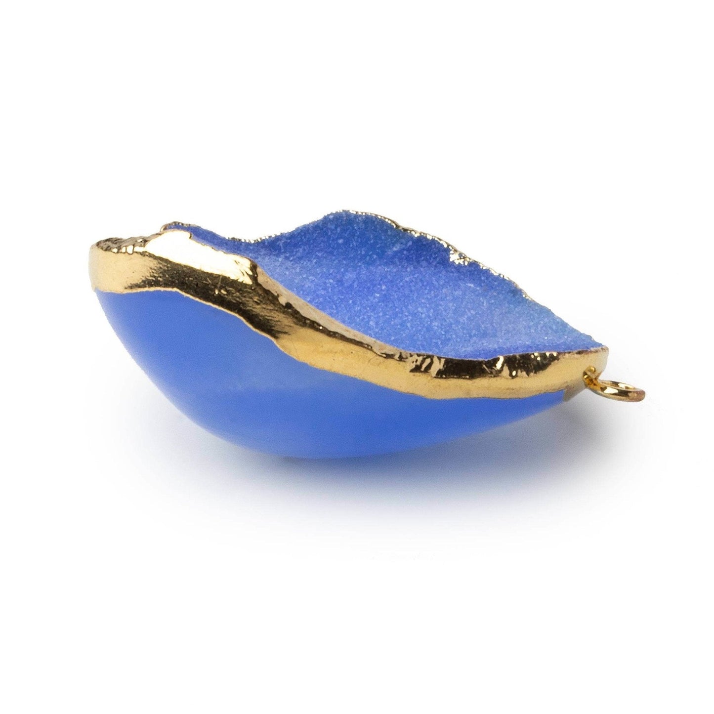 Gold Leafed London Blue Concave Drusy Pendant 1 focal bead 32x27x13mm  A Grade