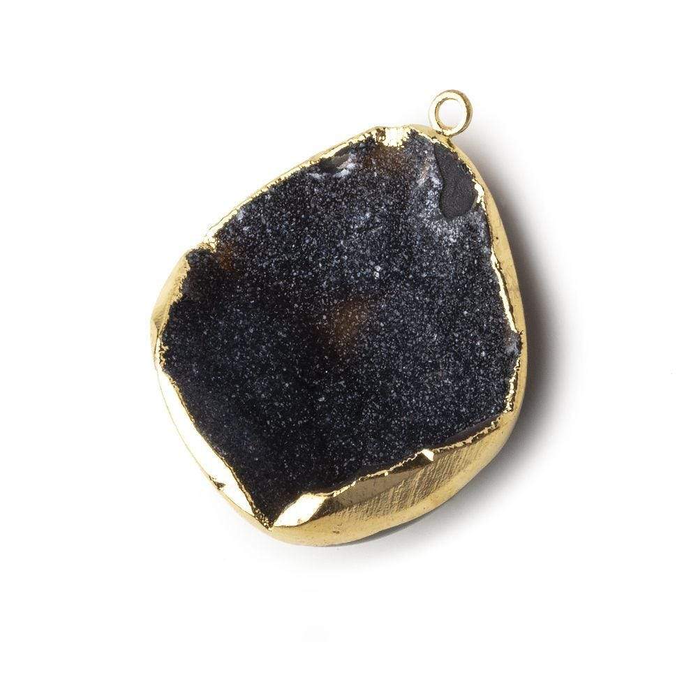 Gold Leafed Midnight Sky Black Concave Drusy Pendant 1 focal bead 32x29x10mm  A Grade