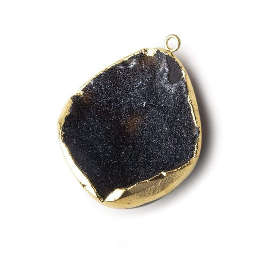 Gold Leafed Midnight Sky Black Concave Drusy Pendant 1 focal bead 32x29x10mm  A Grade