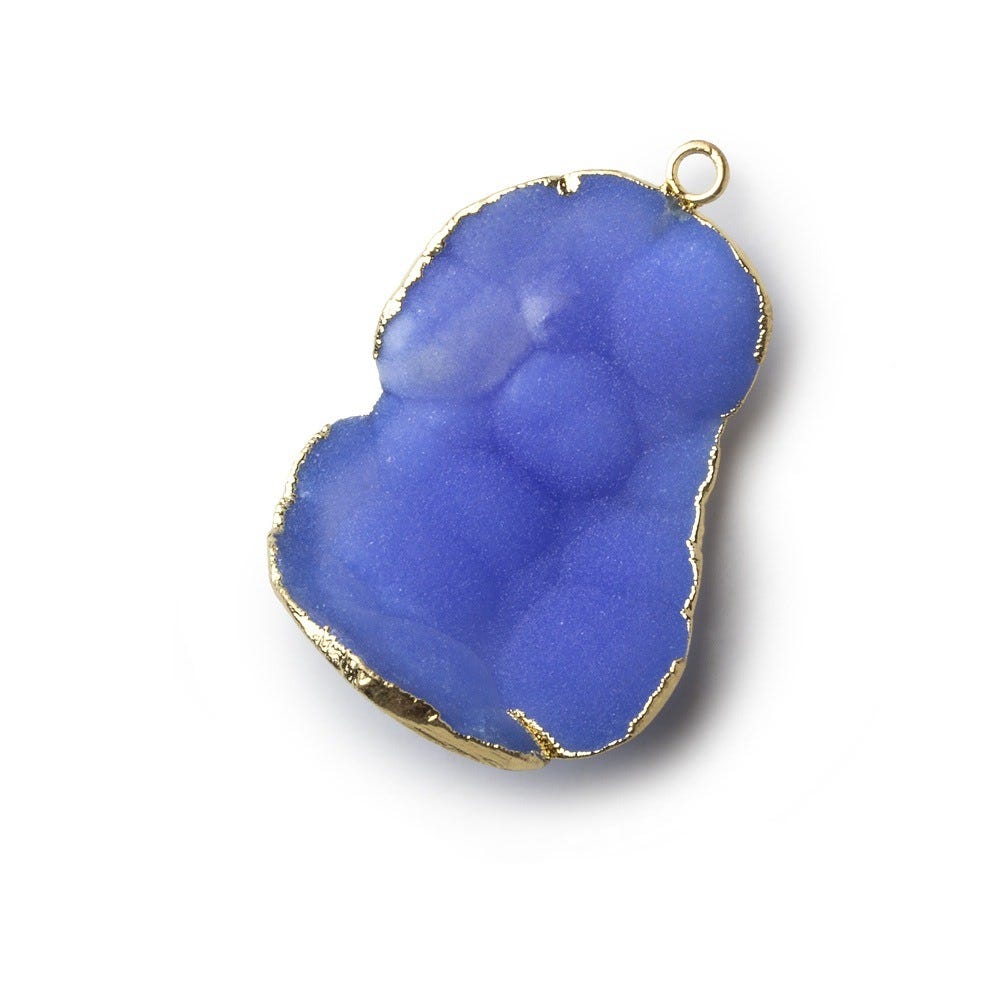 Gold Leafed Neon Blue Concave Drusy Pendant 1 focal bead 31x24x9mm  A Grade