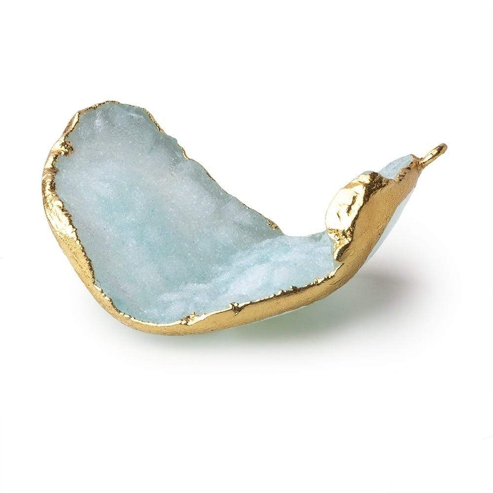 Gold Leafed Pale Sky Blue Concave Drusy Pendant 1 focal bead 34x26x14mm  A Grade