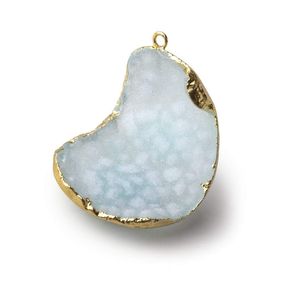 Gold Leafed Pale Sky Blue Concave Drusy Pendant 1 focal bead 34x26x14mm  A Grade