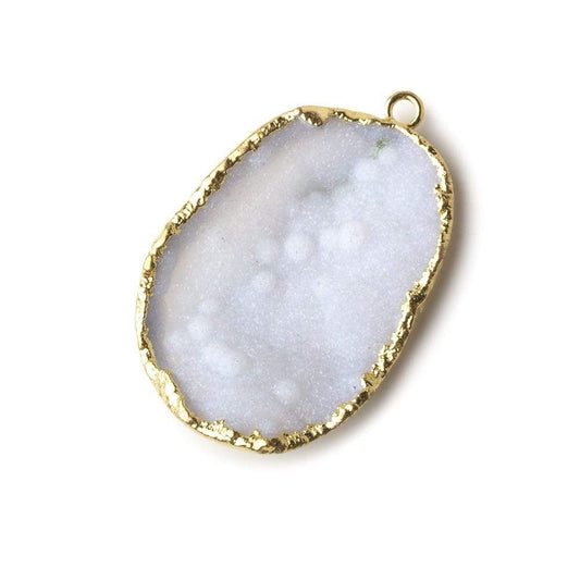 Gold Leafed Pebbled White Concave Drusy Pendant 1 focal bead 32x23x7mm  A Grade
