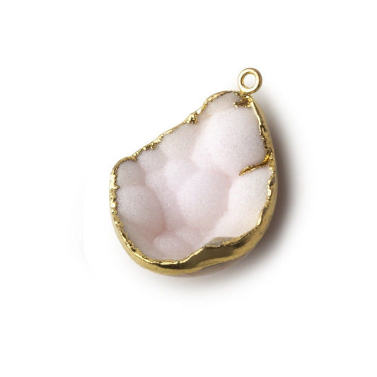 Gold Leafed Peony Pink Concave Drusy Pendant 1 focal bead 28x23x10mm  A Grade