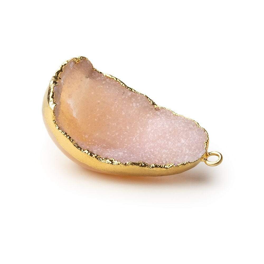 Gold Leafed Petal Pink Concave Drusy Pendant 1 focal bead 32x21x15mm  A Grade