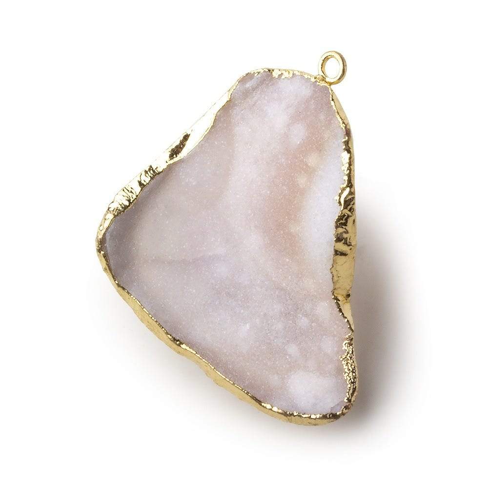 Gold Leafed Pink Drift Concave Drusy Pendant 1 focal bead 31x31x10mm  A Grade
