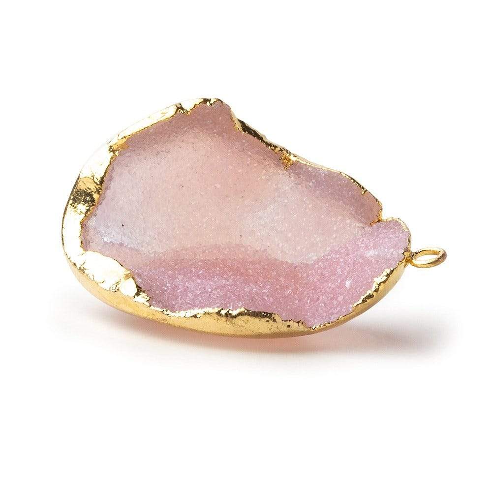 Gold Leafed Rose Pink Concave Drusy Pendant 1 focal bead 33x25x15mm  A Grade