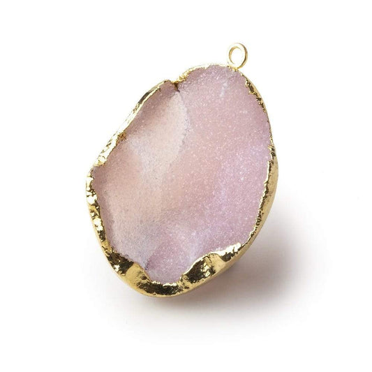 Gold Leafed Rose Pink Concave Drusy Pendant 1 focal bead 33x25x15mm  A Grade