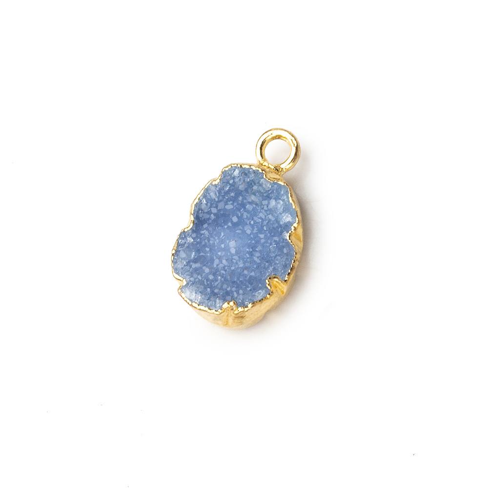Gold Leafed Santorini Blue Agate Drusy Oval Pendant 1 focal bead 11x8mm