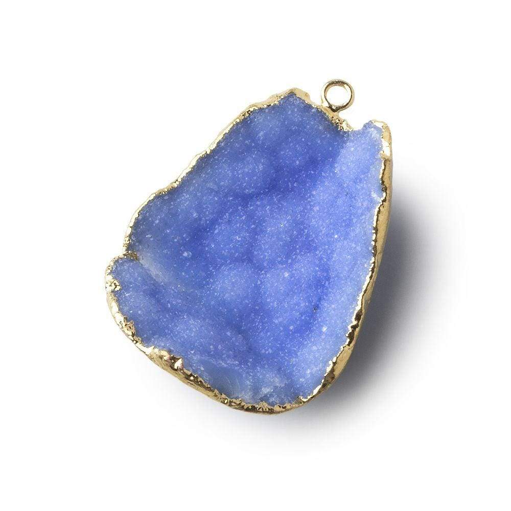 Gold Leafed Santorini Blue Concave Drusy Pendant 1 focal bead 34x26x11mm  A Grade