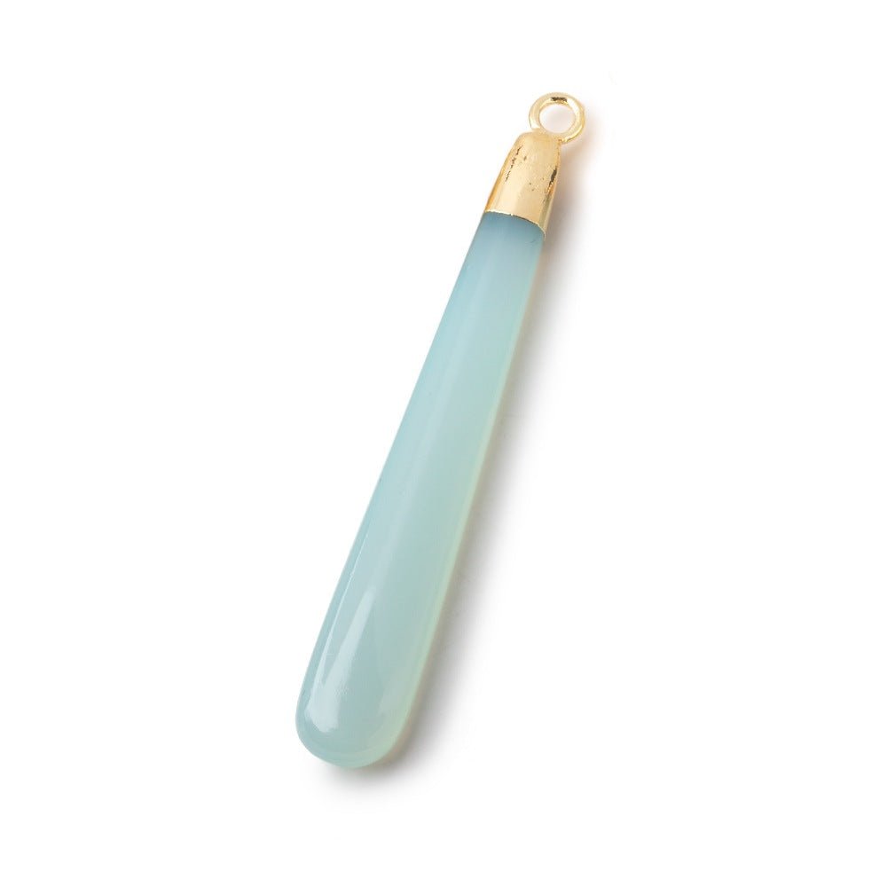 Gold Leafed Seafoam Blue Chalcedony pear Pendant 1 focal bead 40x6mm