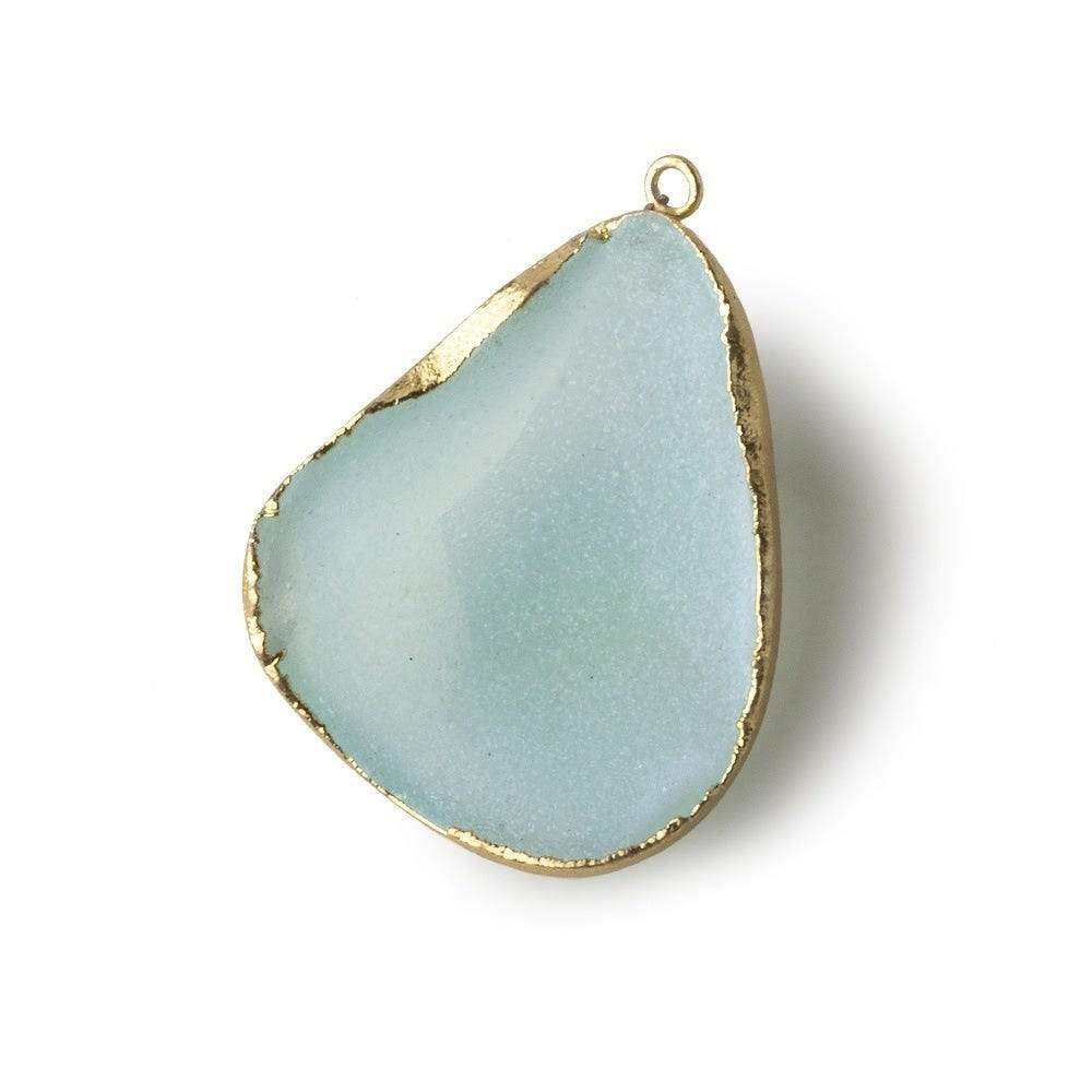 Gold Leafed Seafoam Green Concave Drusy Pendant 1 focal bead 34x29x14mm  A Grade