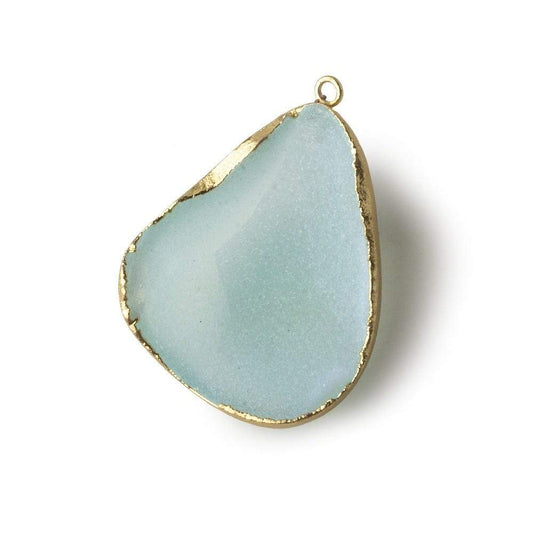 Gold Leafed Seafoam Green Concave Drusy Pendant 1 focal bead 34x29x14mm  A Grade