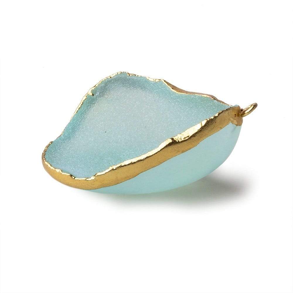 Gold Leafed Seafoam Green Concave Drusy Pendant 1 focal bead 34x29x14mm  A Grade