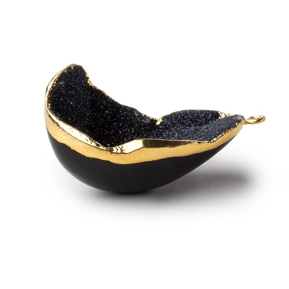 Gold Leafed Shimm  A Gradeering Black Concave Drusy Pendant 1 focal bead 33x23x16mm  A Grade