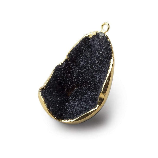 Gold Leafed Shimm  A Gradeering Black Concave Drusy Pendant 1 focal bead 33x23x16mm  A Grade