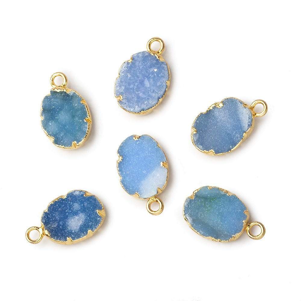 Gold Leafed Sky Blue Agate Drusy Oval Pendant 1 focal bead 10x8mm