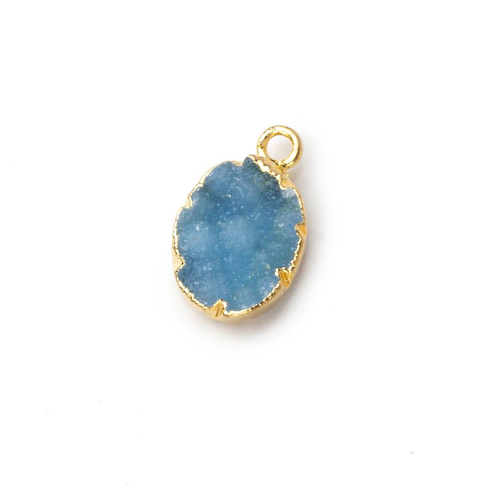 Gold Leafed Sky Blue Agate Drusy Oval Pendant 1 focal bead 10x8mm