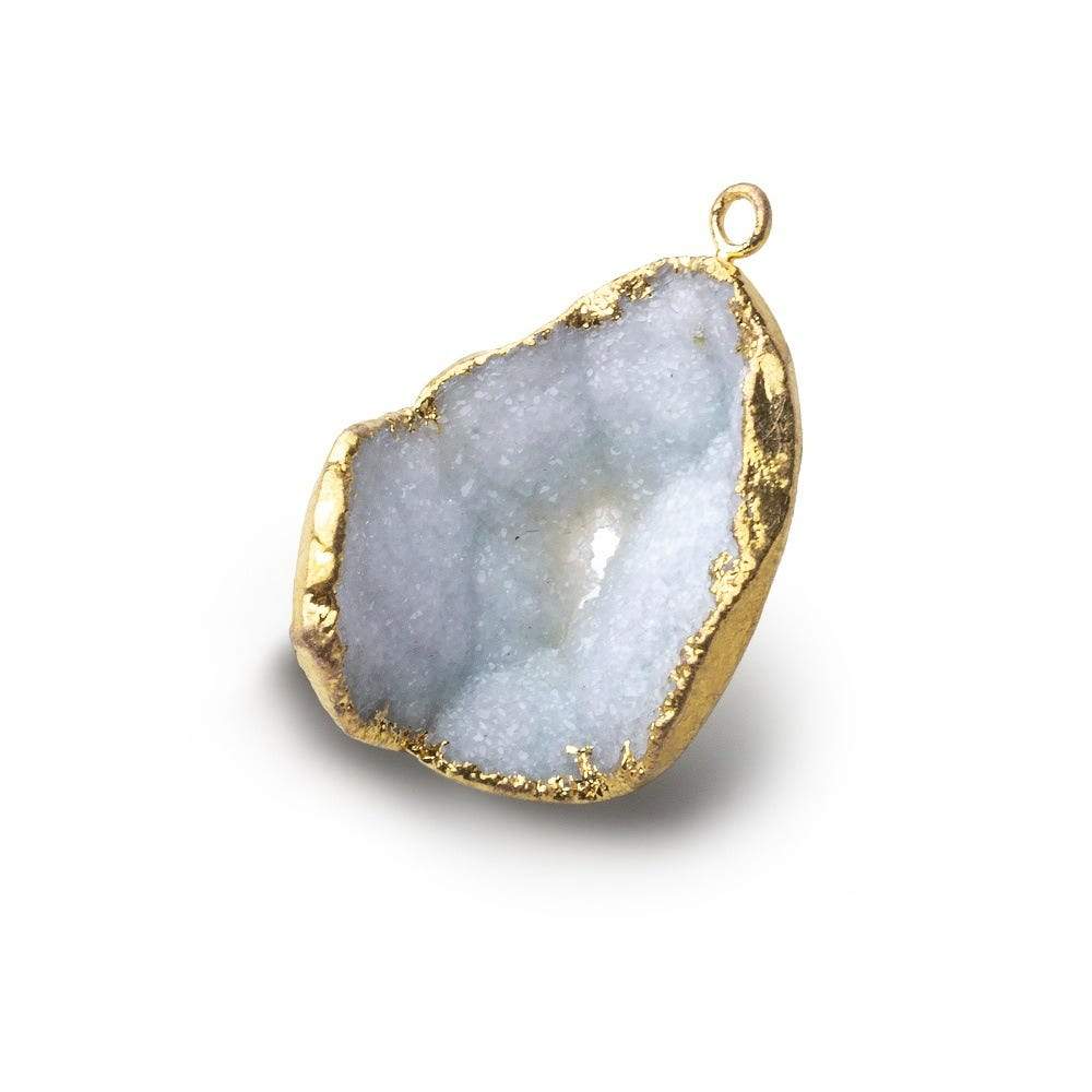 Gold Leafed Snow Crevasse White Concave Drusy Pendant 1 focal bead 27x21x13mm  A Grade