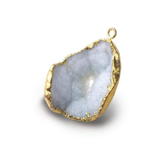 Gold Leafed Snow Crevasse White Concave Drusy Pendant 1 focal bead 27x21x13mm  A Grade