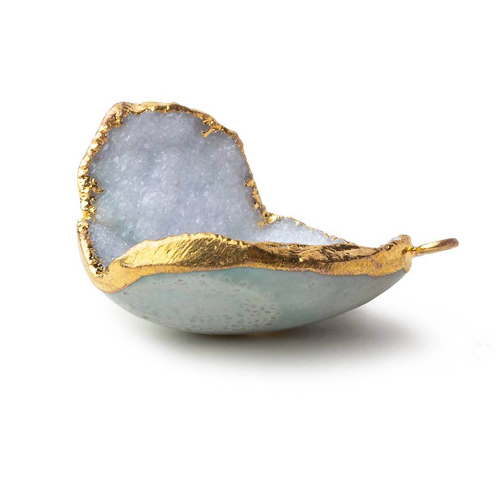 Gold Leafed Snow Crevasse White Concave Drusy Pendant 1 focal bead 27x21x13mm  A Grade