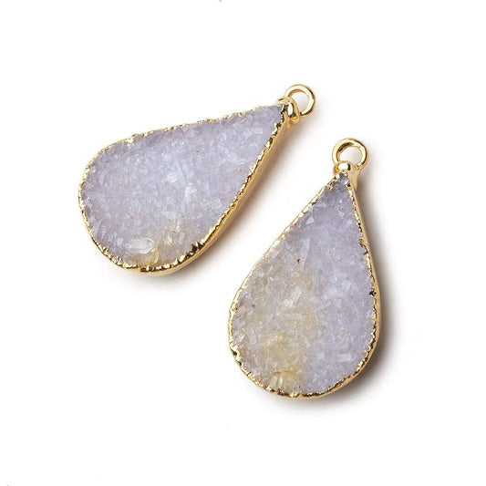 Gold Leafed Snow White Pear Drusy Pendant Matched Set 2 pieces 26x16x5mm  A Grade