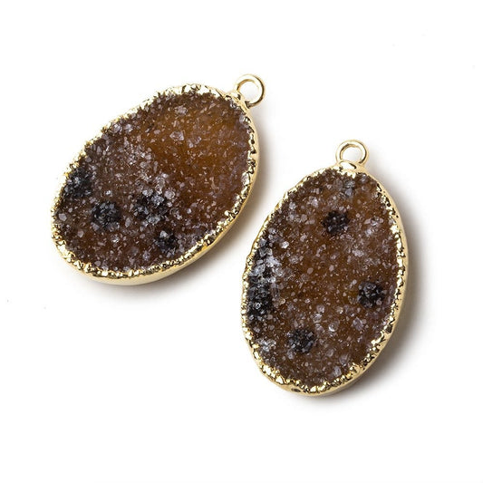Gold Leafed Speckled Brown Oval Drusy Pendant Set of 2 pieces 26x19x7mm  A Grade