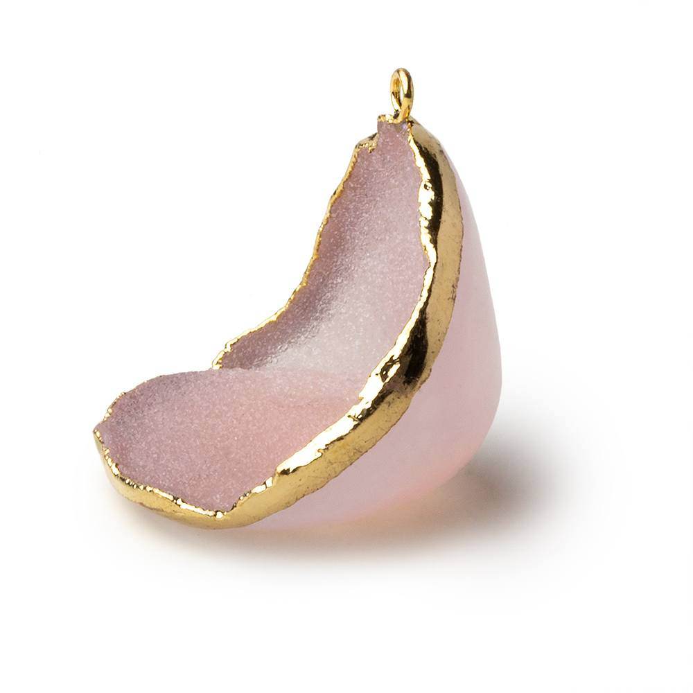 Gold Leafed Sunrise Pink Concave Drusy Pendant 1 focal bead 32x33x20mm  A Grade