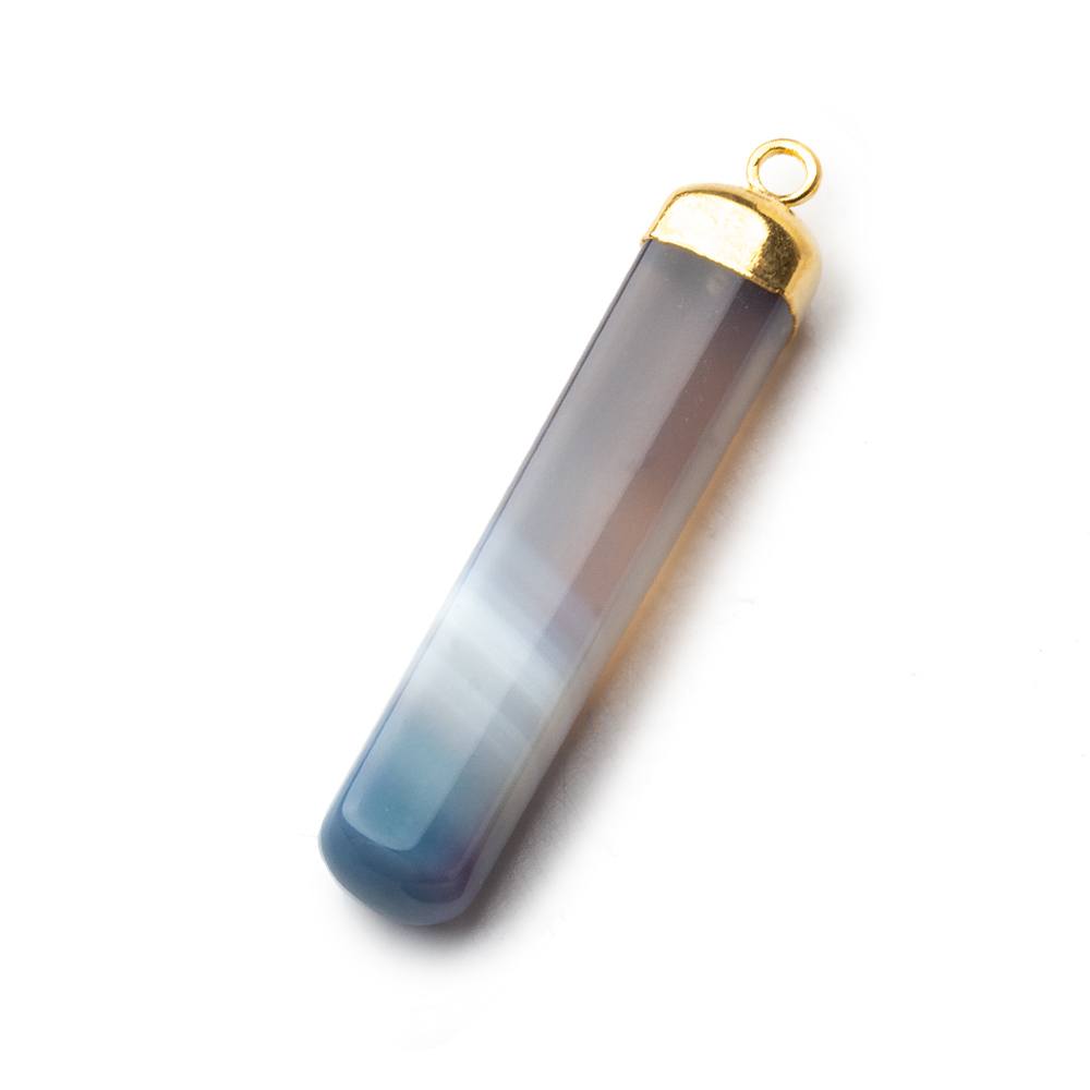 Gold Leafed Teal Banded Agate Square Tube Pendant 1 focal bead 38x8mm