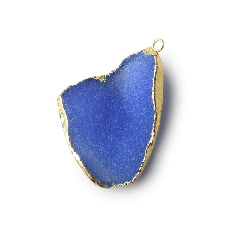 Gold Leafed Ultramarine Blue Concave Drusy Pendant 1 focal bead 34x25x8mm  A Grade