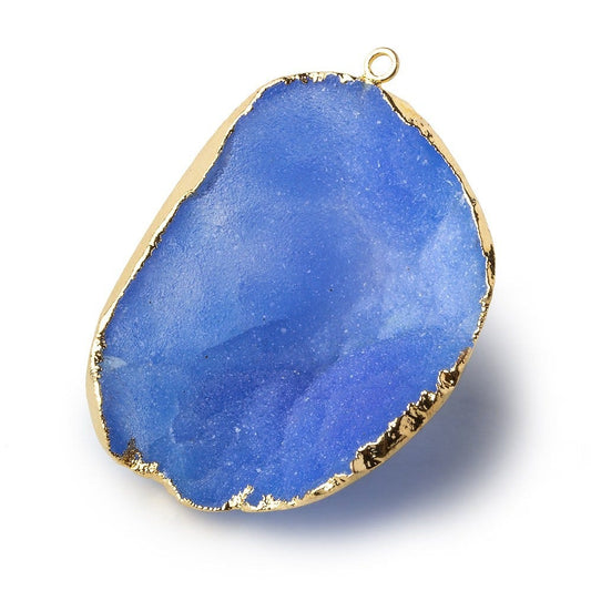 Gold Leafed Ultramarine Blue Concave Drusy Pendant 1 focal bead 42x34x18mm  A Grade