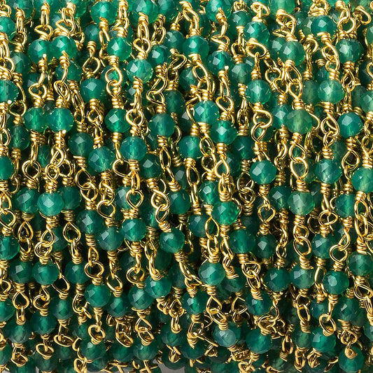 Green Onyx micro-faceted rondelle Gold plated Chain by the foot